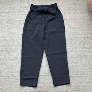 High-Rise Tie-Waist Straight Leg Crop Pants - charcoal